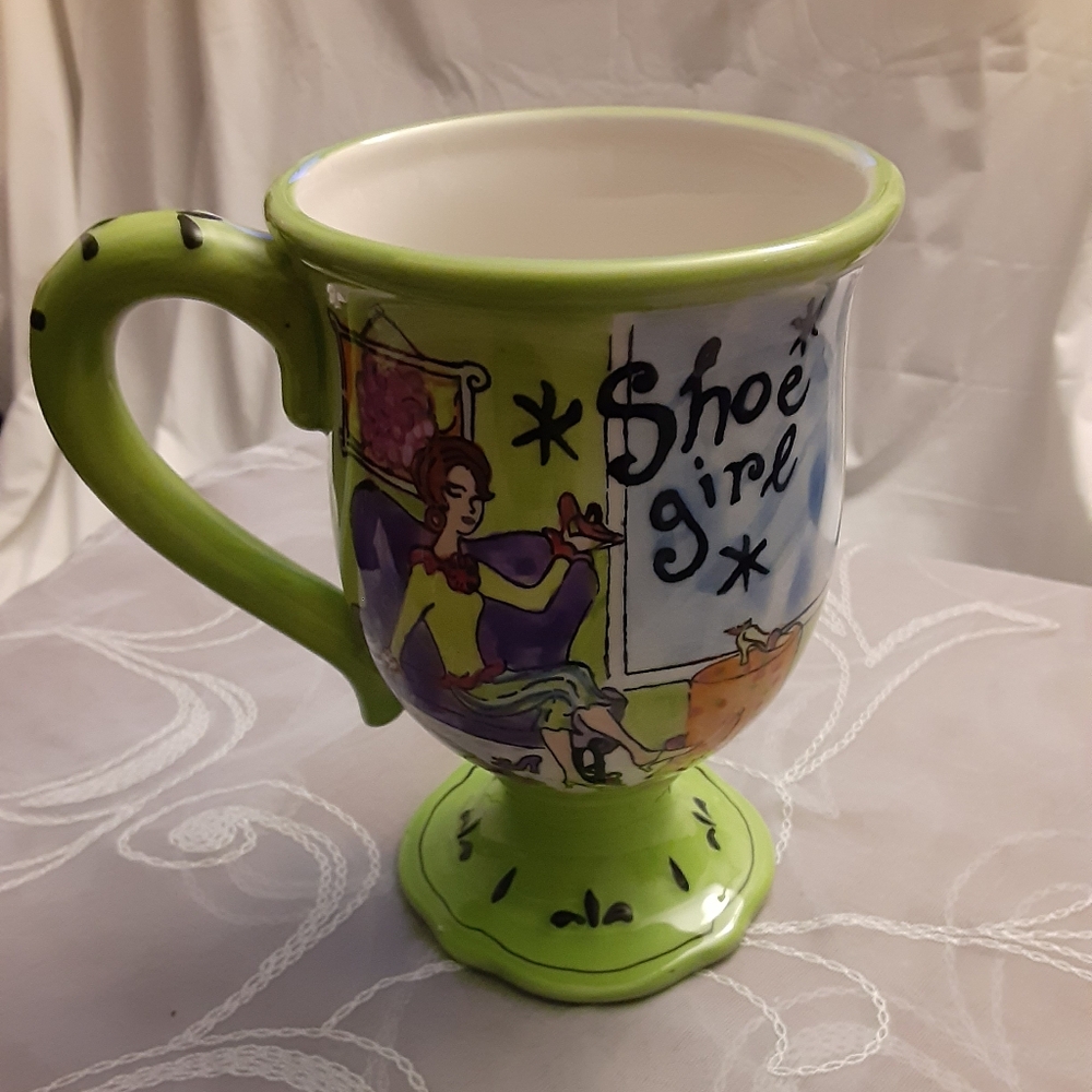"Shoe Girl" Pedestal Coffee/Tea Mug Ceramic Jennifer Brinley App 6" Tall